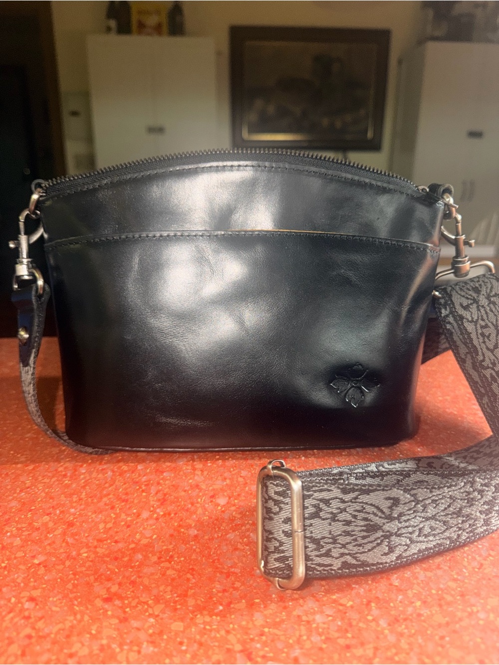 Patricia Nash Arlee Black Leather Crossbody Bag EUC